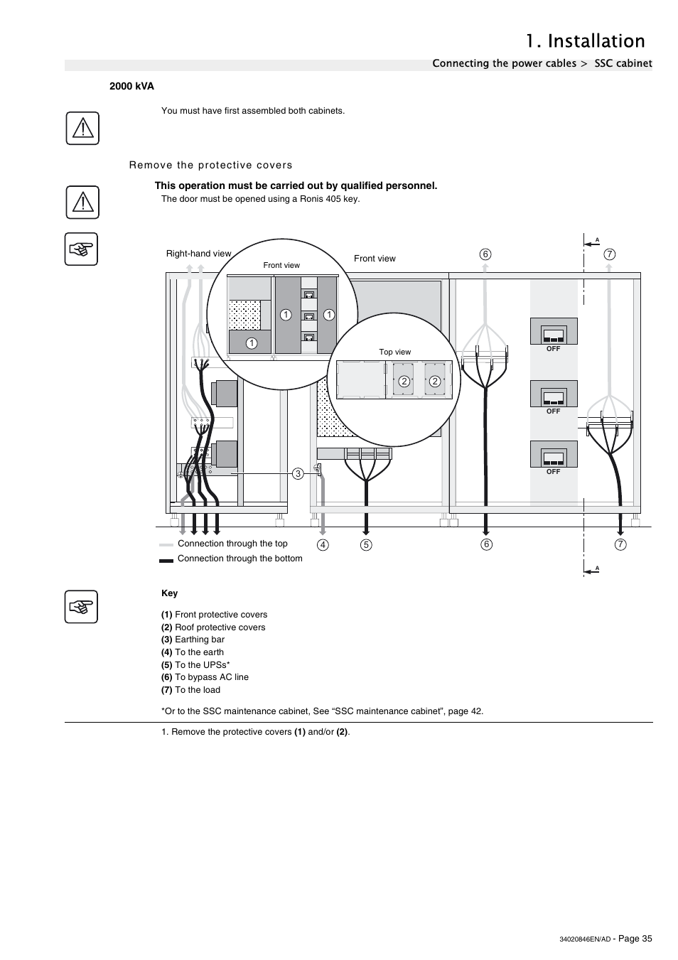 2000 kva, Remove the protective covers, Installation | APC GALAXY 7000 User Manual | Page 35 / 64
