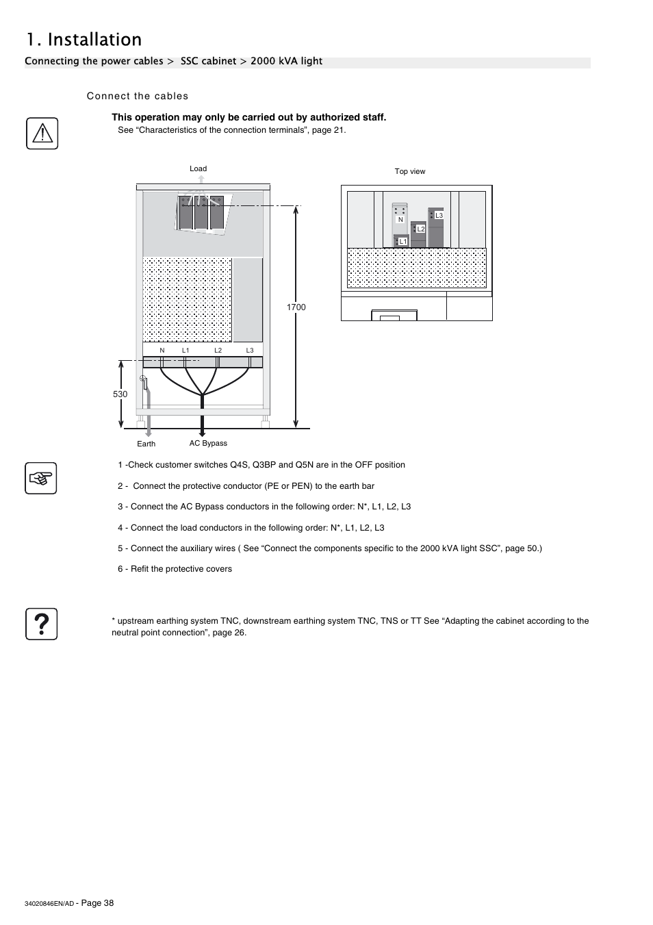 Connect the cables, Installation | APC GALAXY 7000 User Manual | Page 38 / 64