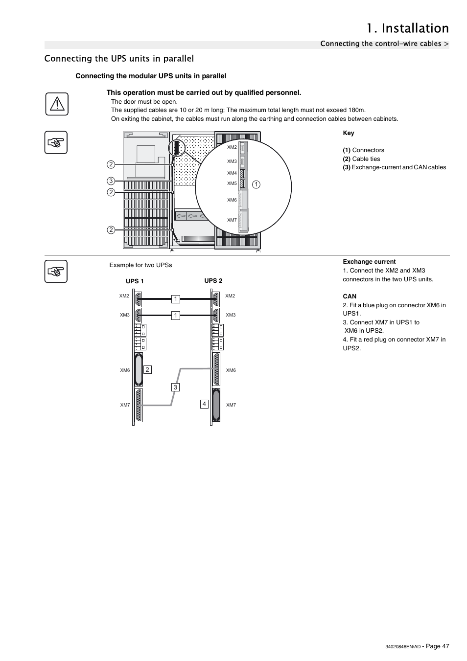 Connecting the ups units in parallel, Connecting the modular ups units in parallel, Installation | APC GALAXY 7000 User Manual | Page 47 / 64