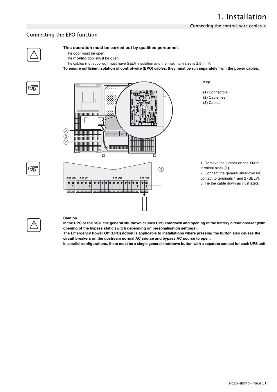 Connecting the epo function, Installation | APC GALAXY 7000 User Manual | Page 51 / 64