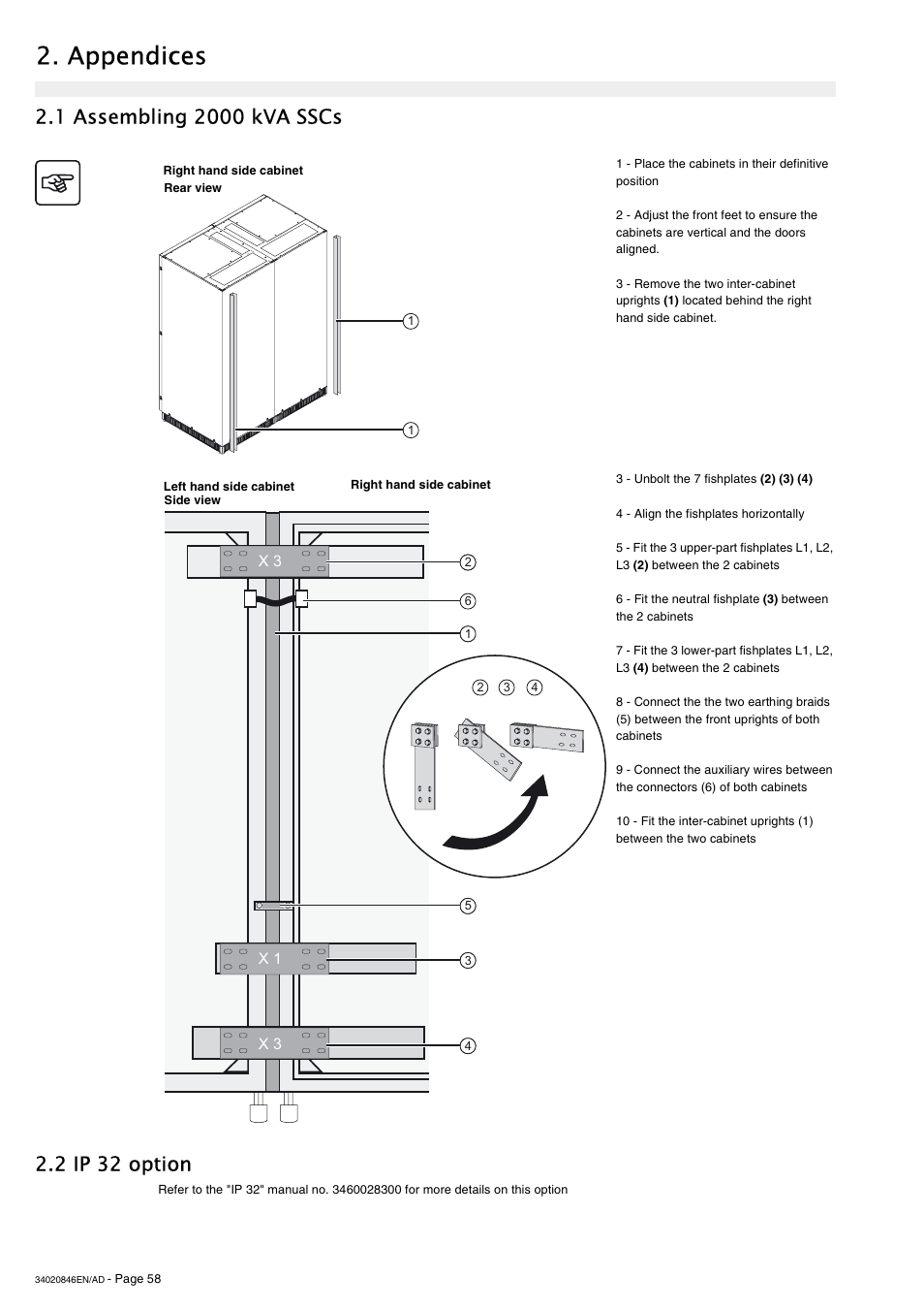 1 assembling 2000 kva sscs, 2 ip 32 option, Appendices | APC GALAXY 7000 User Manual | Page 58 / 64