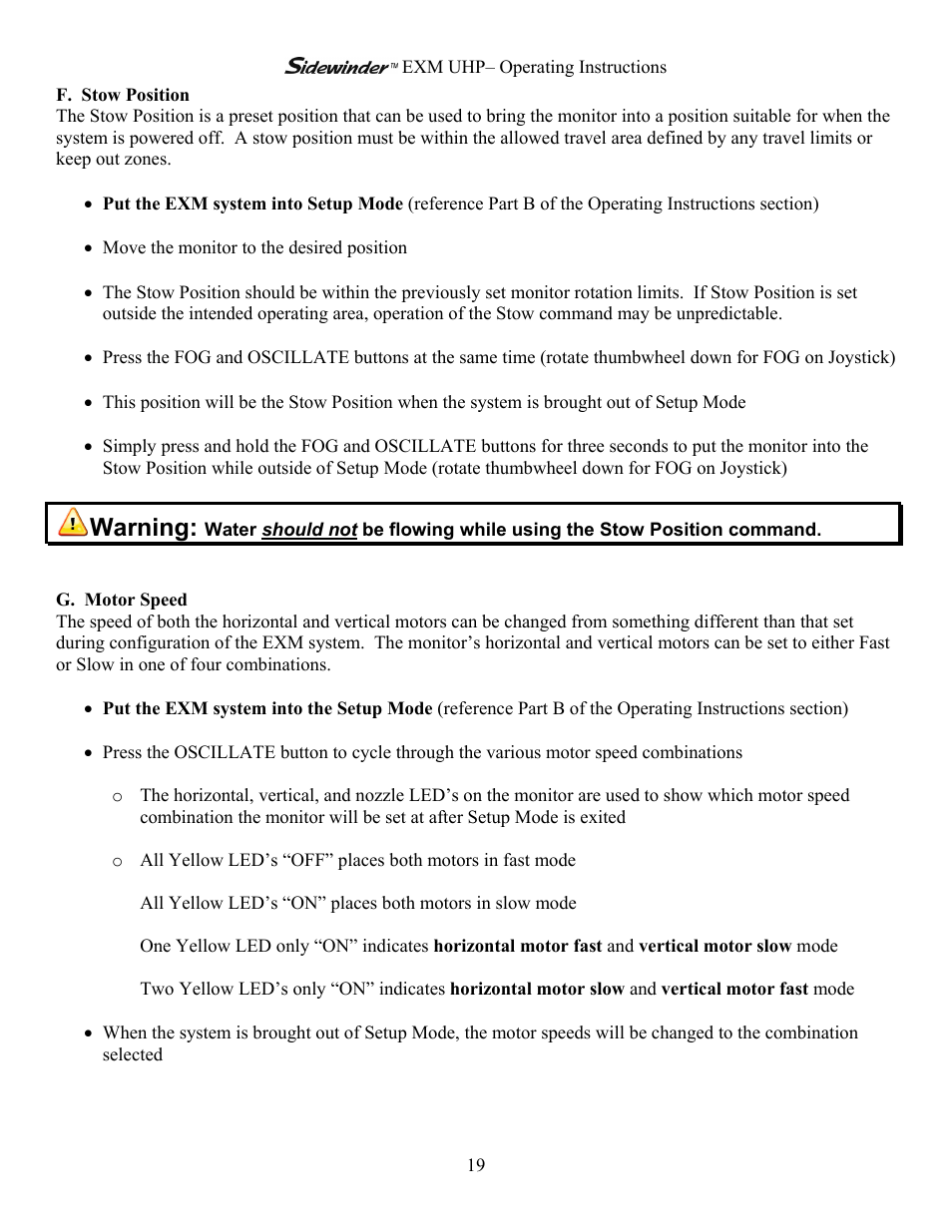 Warning | Elkhart Brass Sidewinder 7161 EXM UHP User Manual | Page 19 / 29