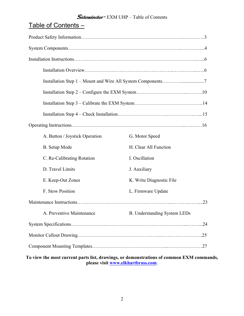 Elkhart Brass Sidewinder 7161 EXM UHP User Manual | Page 2 / 29