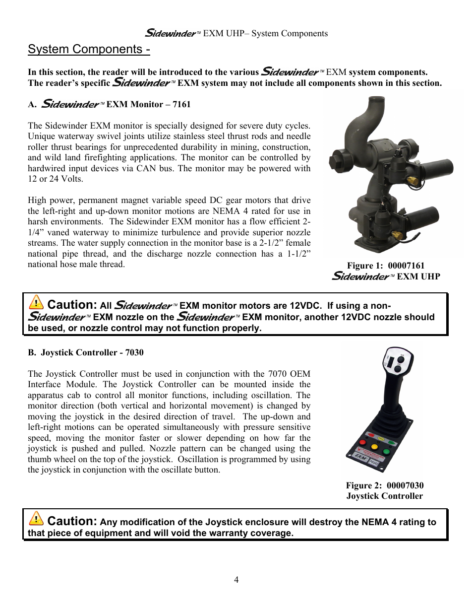 System components, Caution | Elkhart Brass Sidewinder 7161 EXM UHP User Manual | Page 4 / 29
