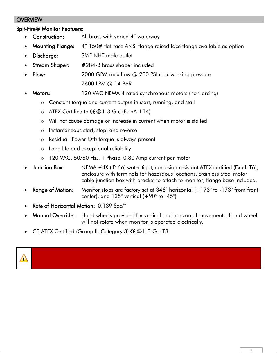 Warning | Elkhart Brass SPIT-FIRE 08394059 Monitor User Manual | Page 5 / 14