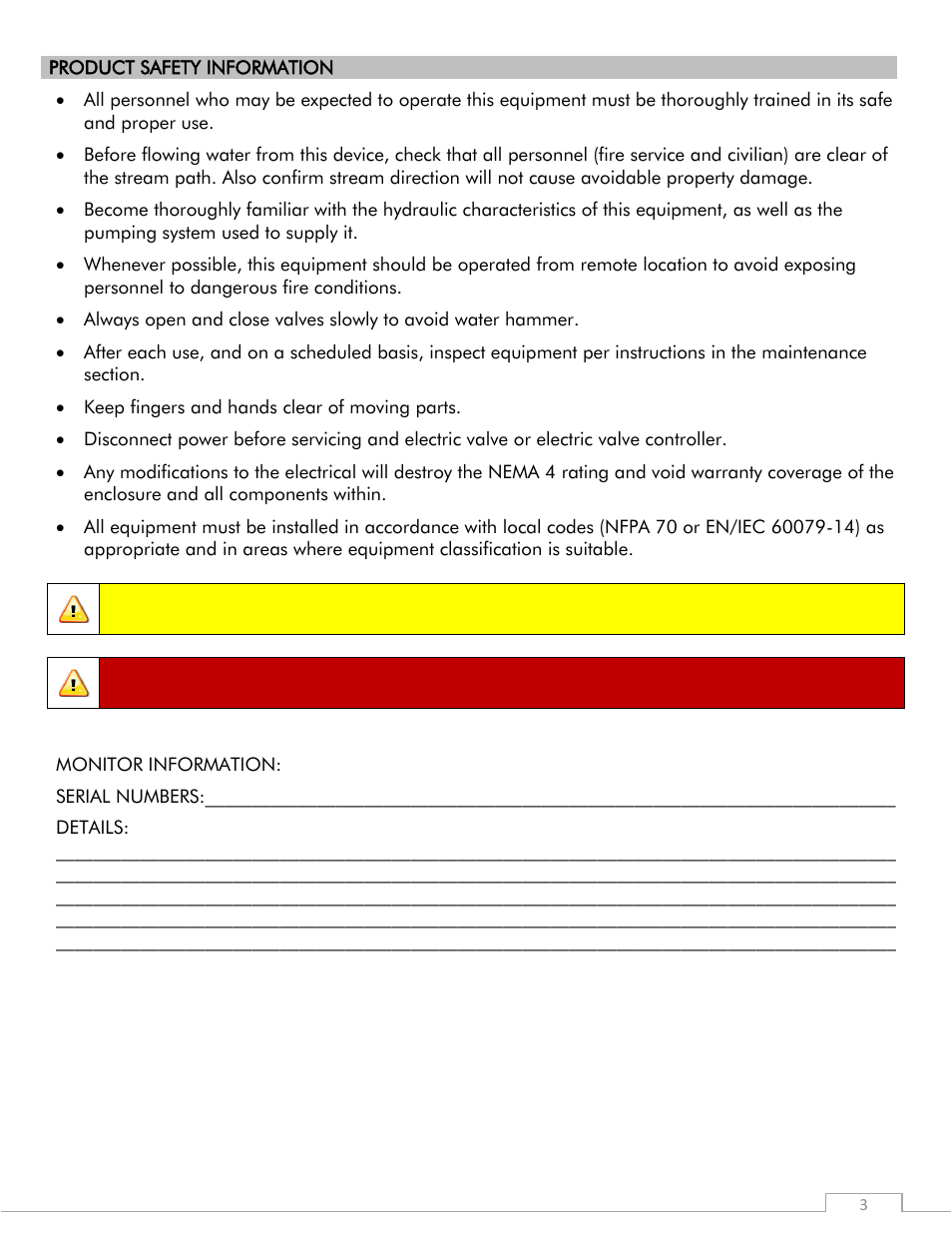 Important, Warning | Elkhart Brass SPIT-FIRE 08394053 Monitor User Manual | Page 3 / 12