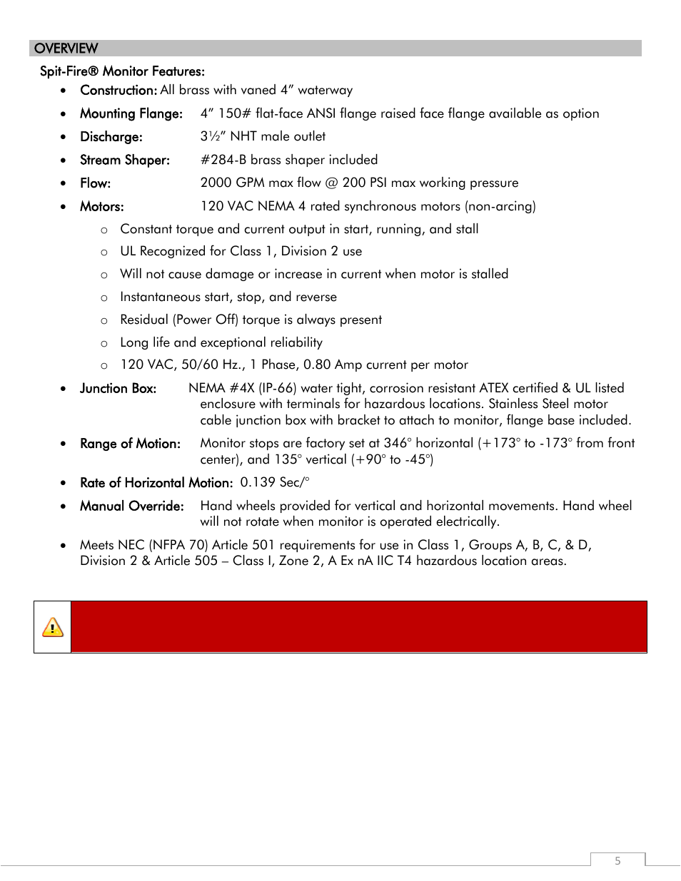 Warning | Elkhart Brass SPIT-FIRE 08394053 Monitor User Manual | Page 5 / 12