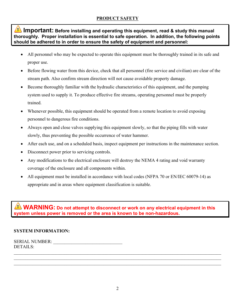 Important, Warning | Elkhart Brass SPIT-FIRE 8394053 Monitor User Manual | Page 2 / 11