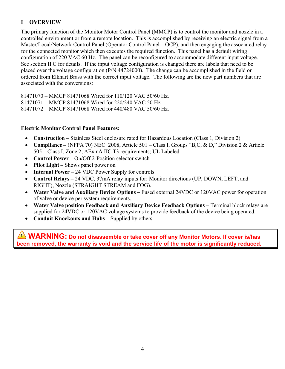 Warning | Elkhart Brass SPIT-FIRE 8394053 Monitor User Manual | Page 4 / 11