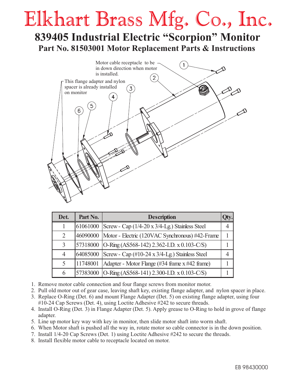 Elkhart Brass Scorpion 839405 Monitor User Manual | 1 page