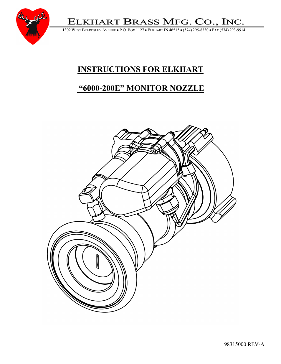 Elkhart Brass ELKHART 6000-200E MONITOR NOZZLE User Manual | 8 pages