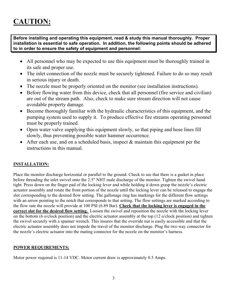 Caution | Elkhart Brass ELKHART 6000-200E MONITOR NOZZLE User Manual | Page 3 / 8