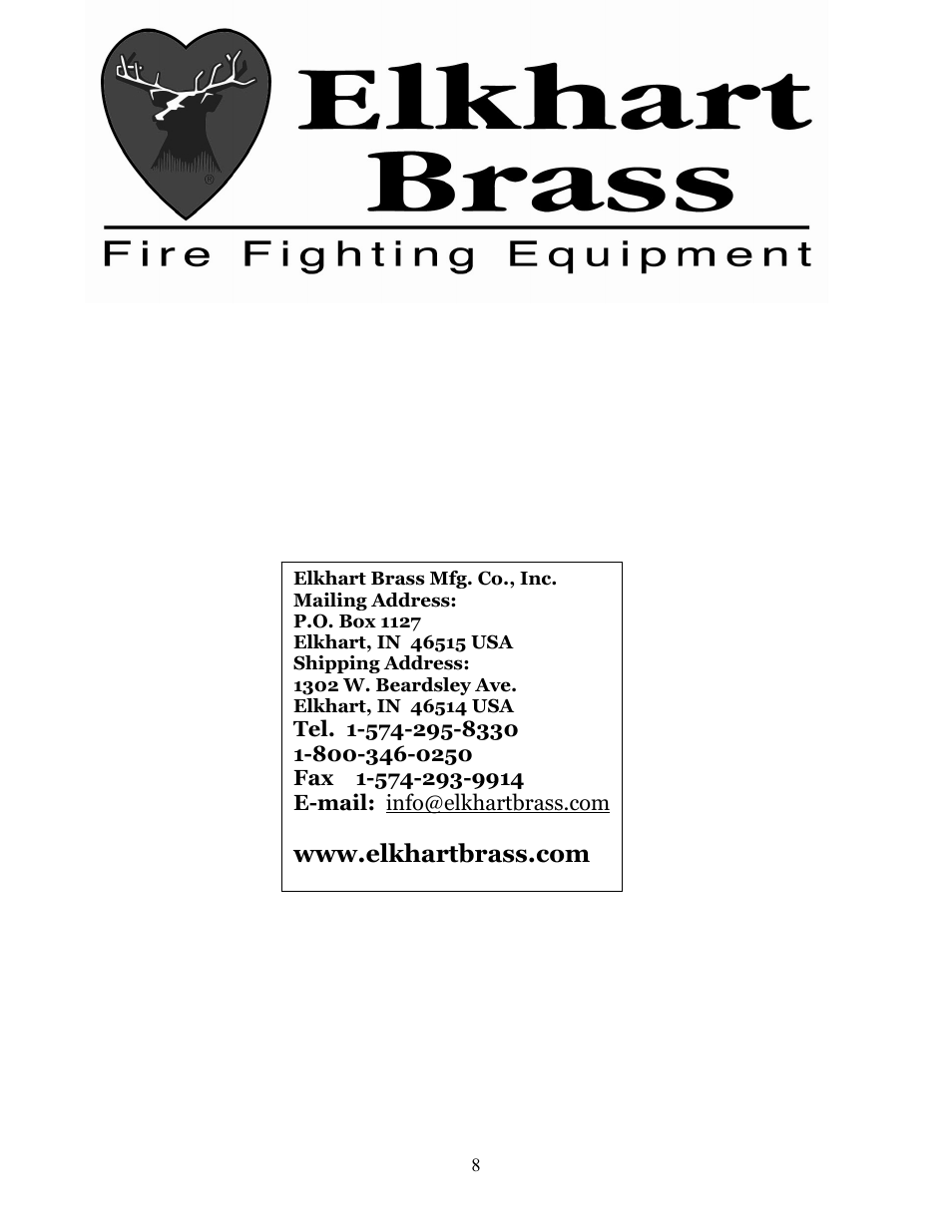 Elkhart Brass ELKHART 6000-200E MONITOR NOZZLE User Manual | Page 8 / 8
