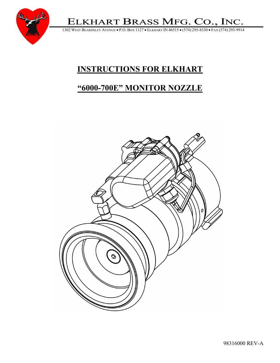 Elkhart Brass ELKHART 6000-700E MONITOR NOZZLE User Manual | 8 pages