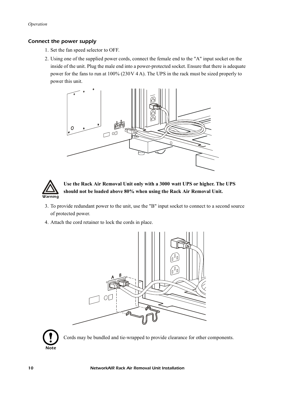 Connect the power supply | APC NetworkAIR Rack Air Removal Unit ACF102BLK User Manual | Page 14 / 28