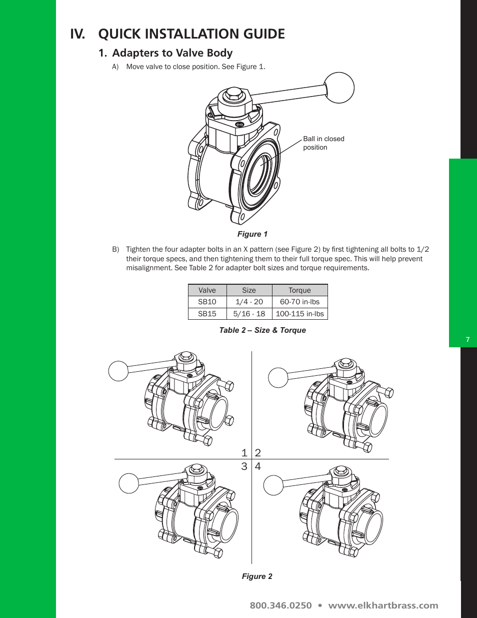 Iv. quick installation guide, Adapters to valve body | Elkhart Brass Single Body Valves User Manual | Page 7 / 12