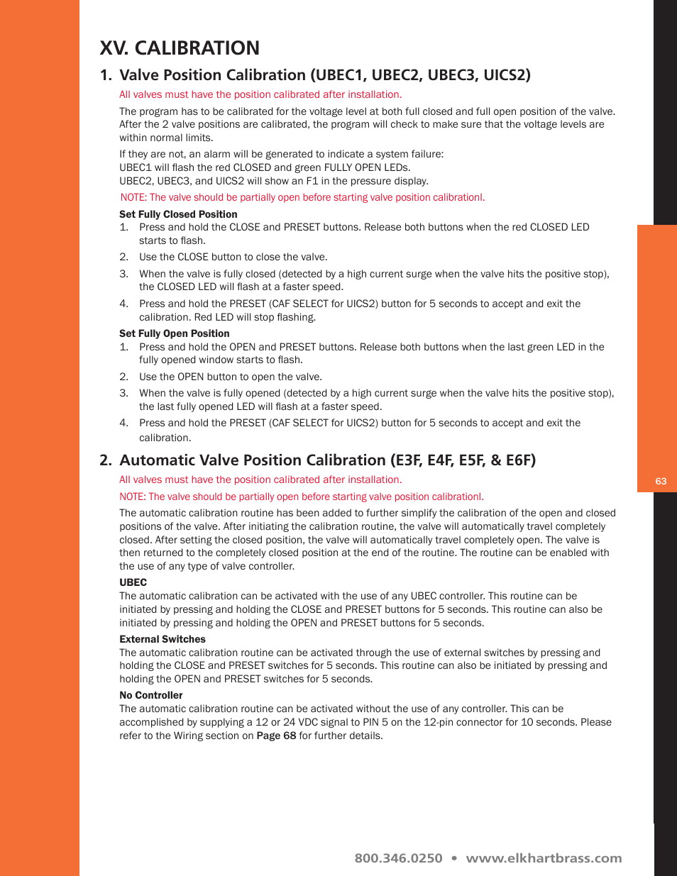 Xv. calibration | Elkhart Brass Unibody Valve User Manual | Page 63 / 76