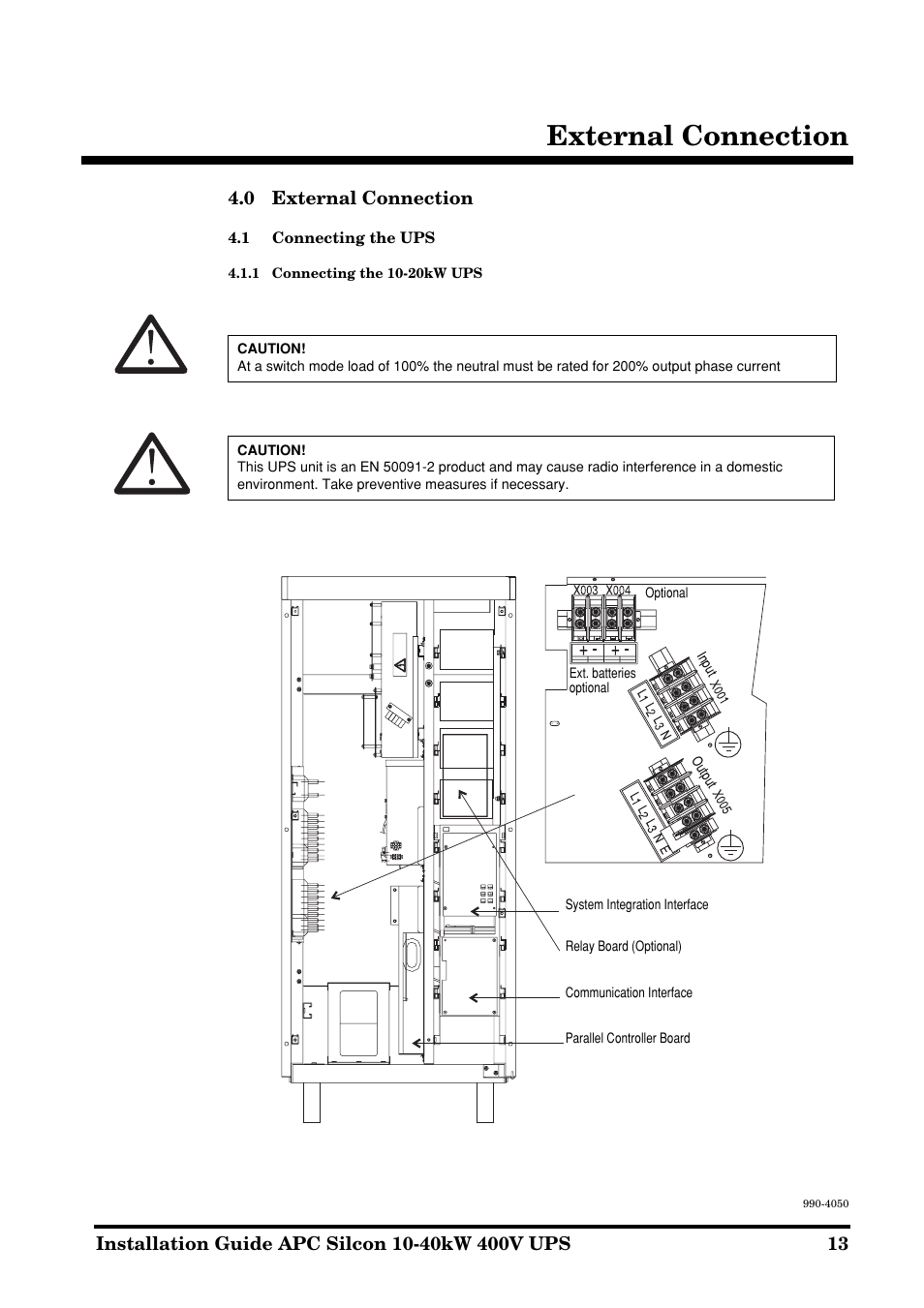 External connection | APC SILCON 10-40KW 400V UPS User Manual | Page 13 / 90