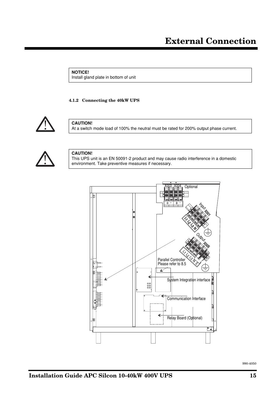 External connection | APC SILCON 10-40KW 400V UPS User Manual | Page 15 / 90
