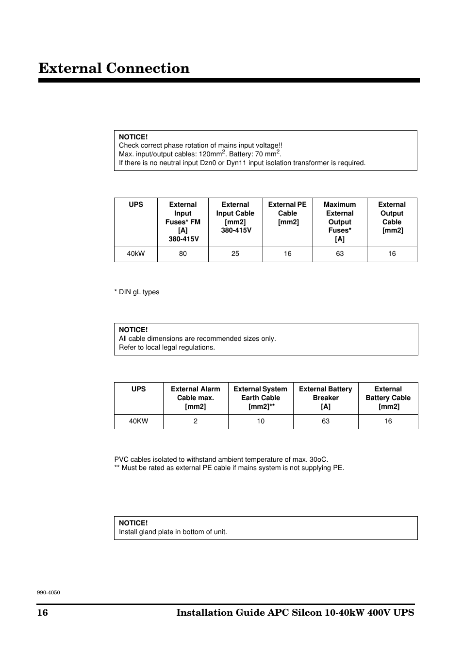 External connection | APC SILCON 10-40KW 400V UPS User Manual | Page 16 / 90