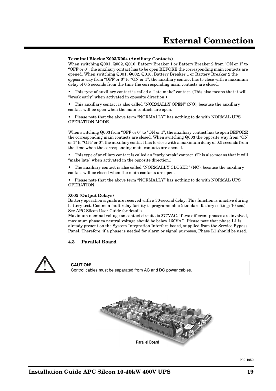 External connection | APC SILCON 10-40KW 400V UPS User Manual | Page 19 / 90