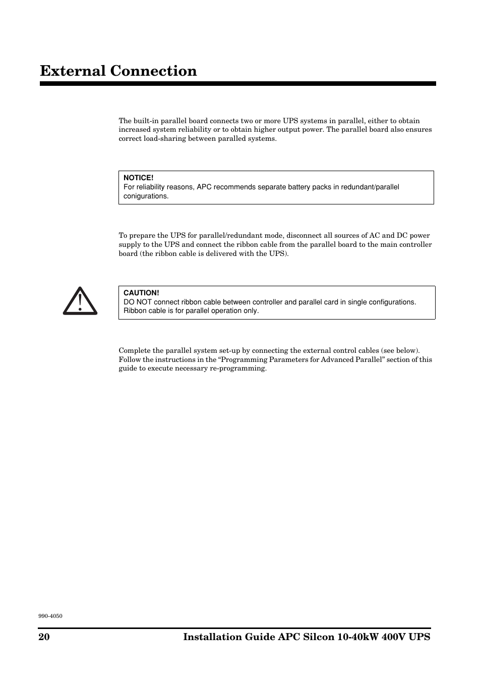 External connection | APC SILCON 10-40KW 400V UPS User Manual | Page 20 / 90