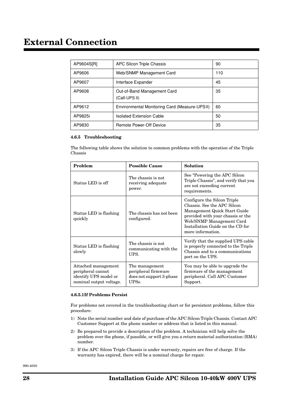 External connection | APC SILCON 10-40KW 400V UPS User Manual | Page 28 / 90
