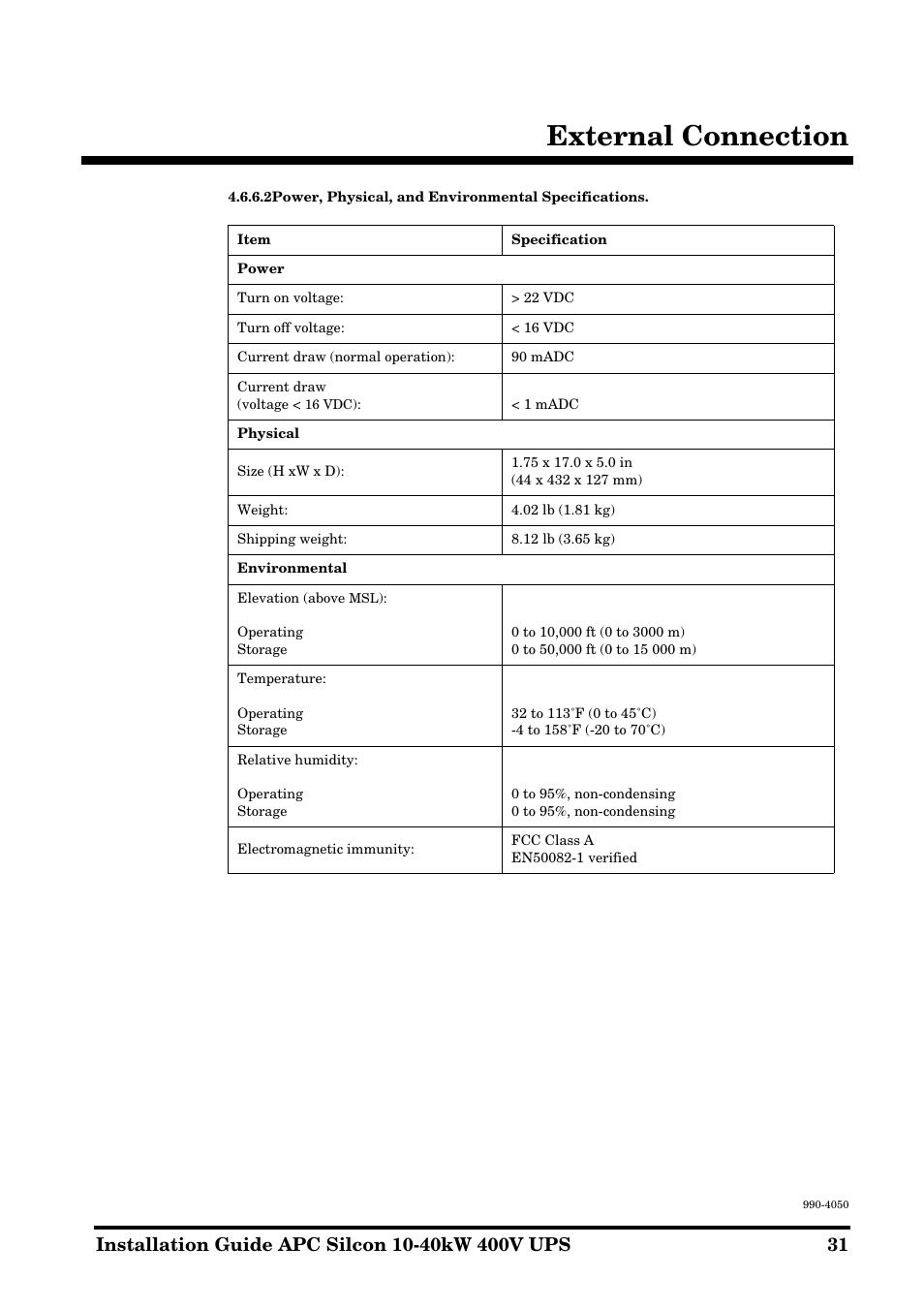 External connection | APC SILCON 10-40KW 400V UPS User Manual | Page 31 / 90