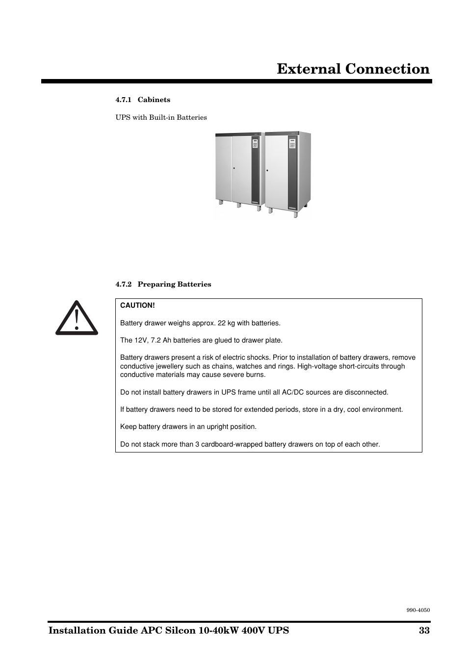 External connection | APC SILCON 10-40KW 400V UPS User Manual | Page 33 / 90