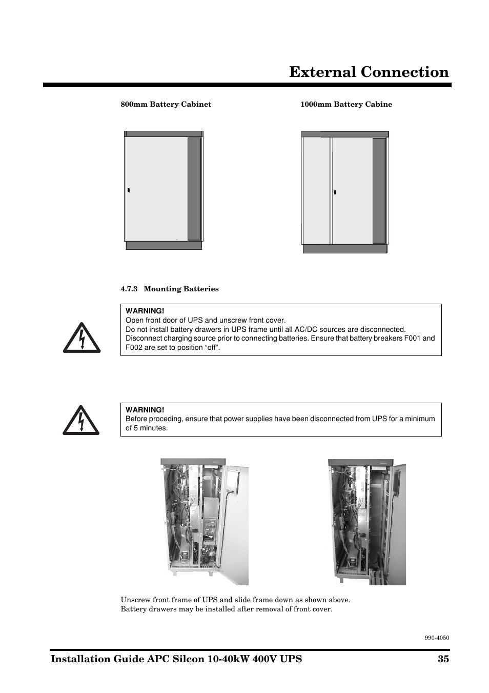 External connection | APC SILCON 10-40KW 400V UPS User Manual | Page 35 / 90