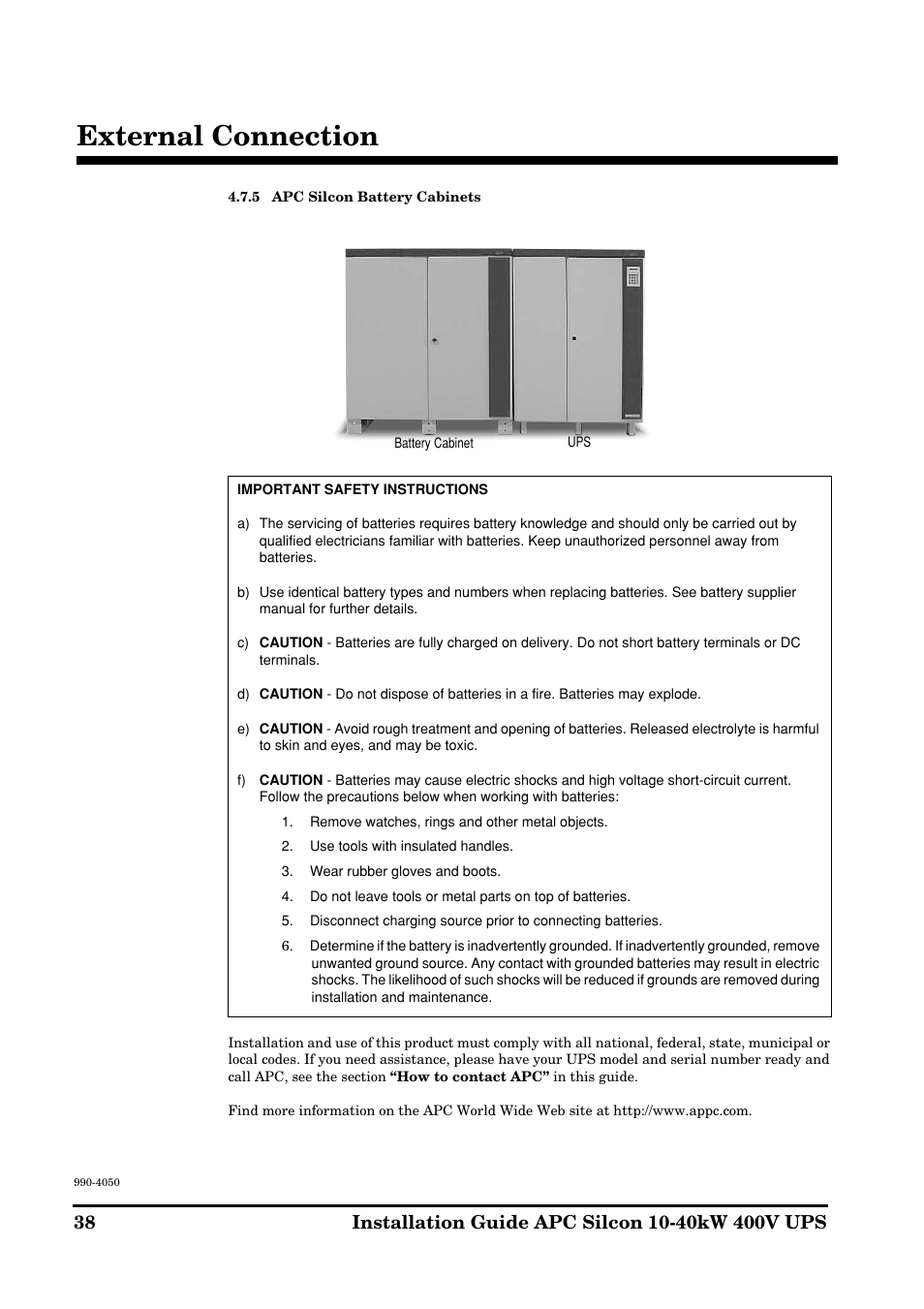 External connection | APC SILCON 10-40KW 400V UPS User Manual | Page 38 / 90