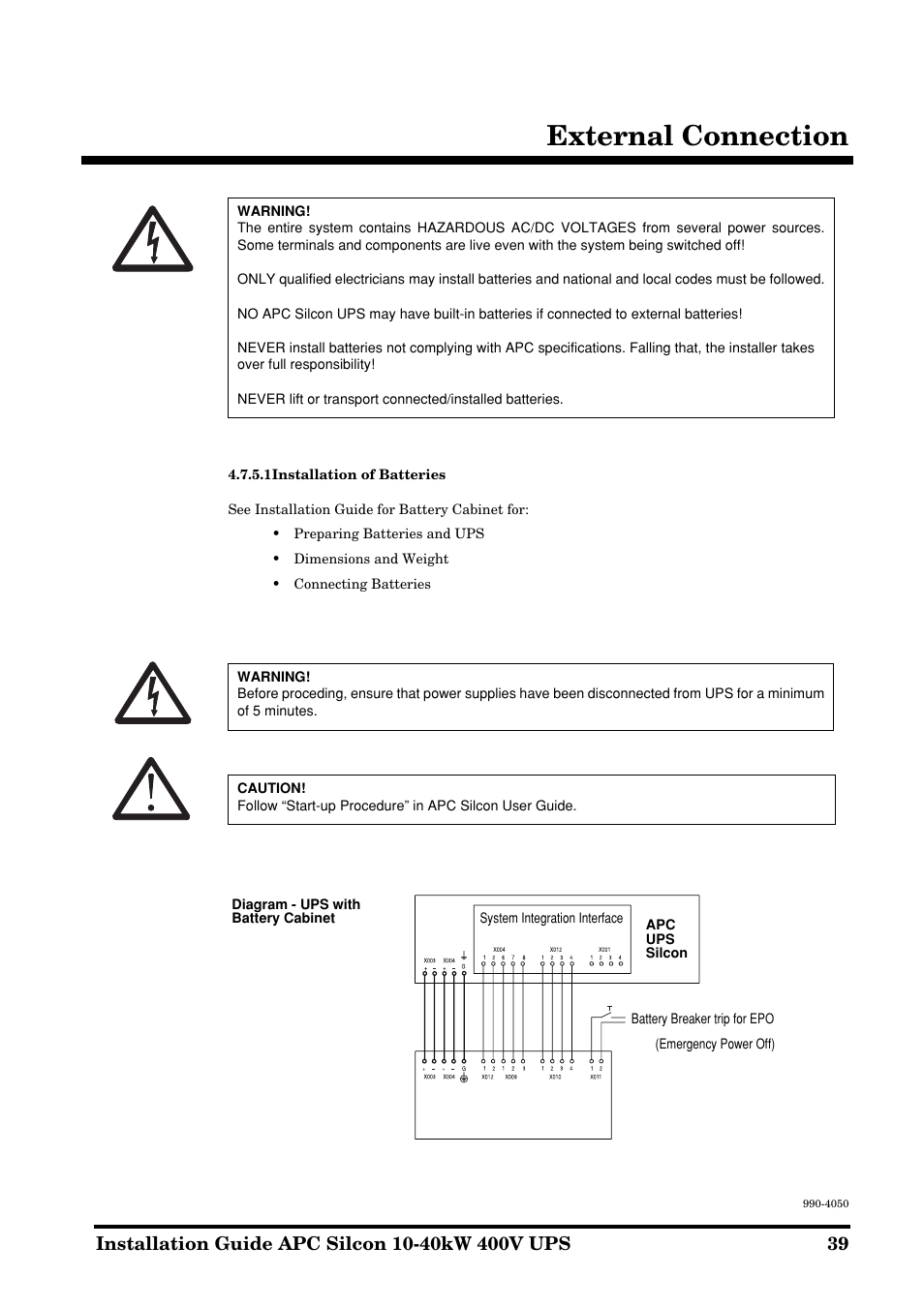 External connection | APC SILCON 10-40KW 400V UPS User Manual | Page 39 / 90