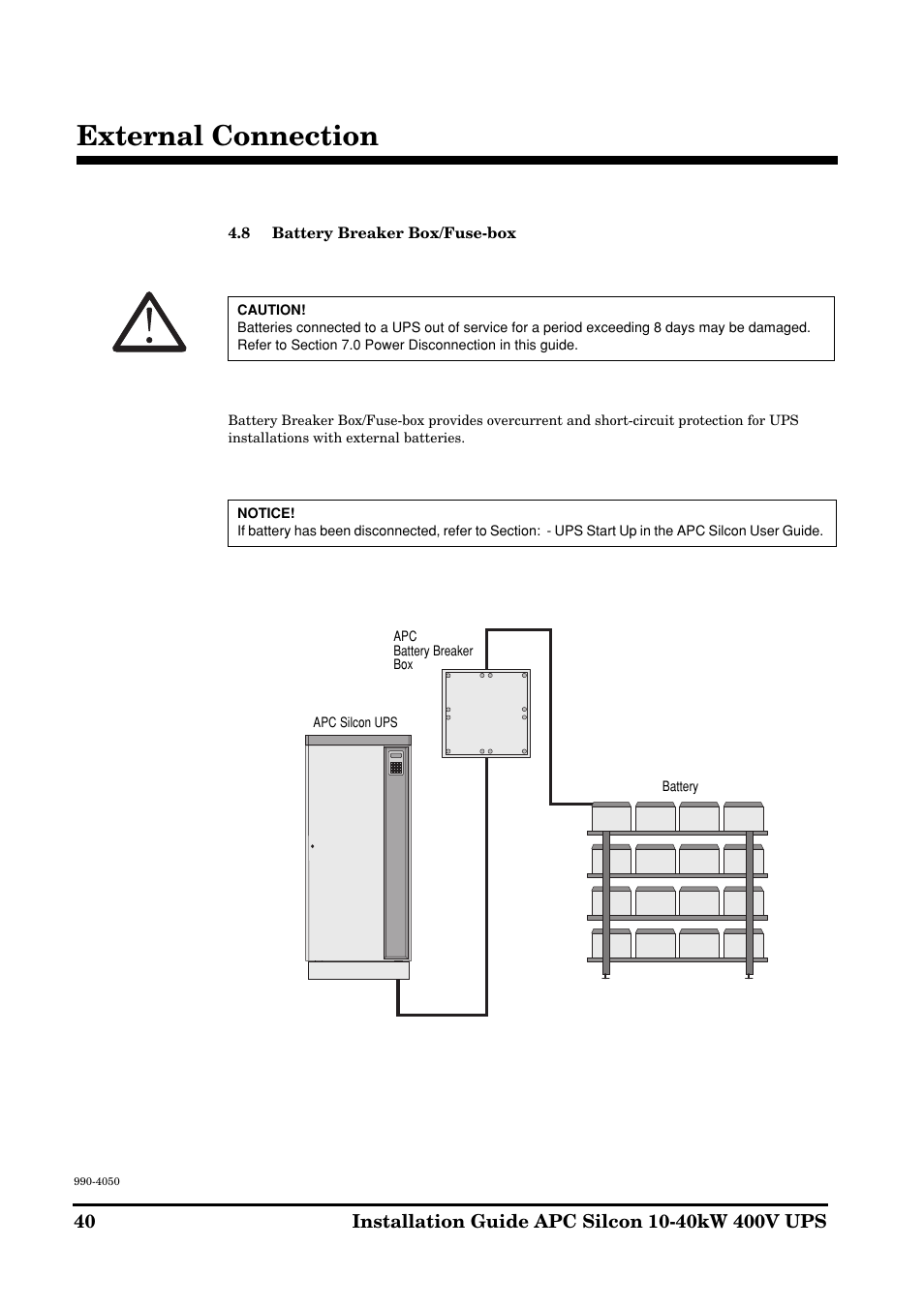 External connection | APC SILCON 10-40KW 400V UPS User Manual | Page 40 / 90