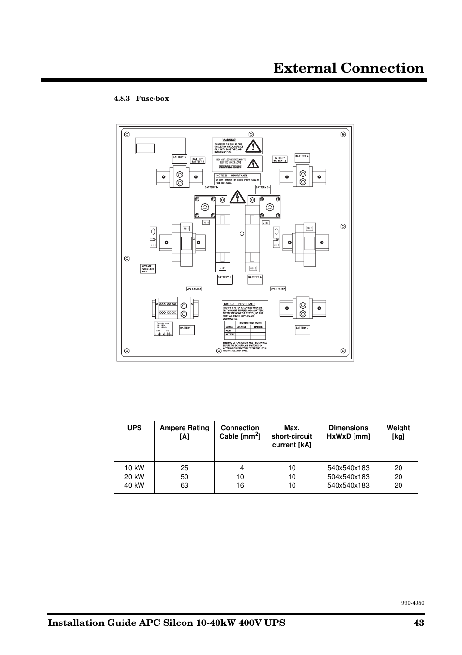 External connection | APC SILCON 10-40KW 400V UPS User Manual | Page 43 / 90