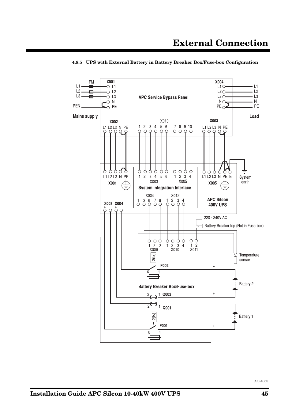 External connection | APC SILCON 10-40KW 400V UPS User Manual | Page 45 / 90