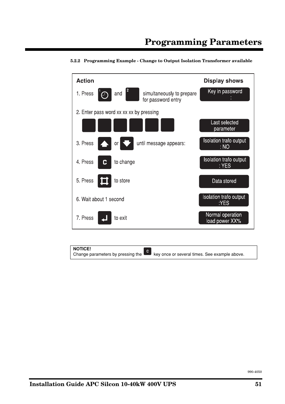Programming parameters | APC SILCON 10-40KW 400V UPS User Manual | Page 51 / 90