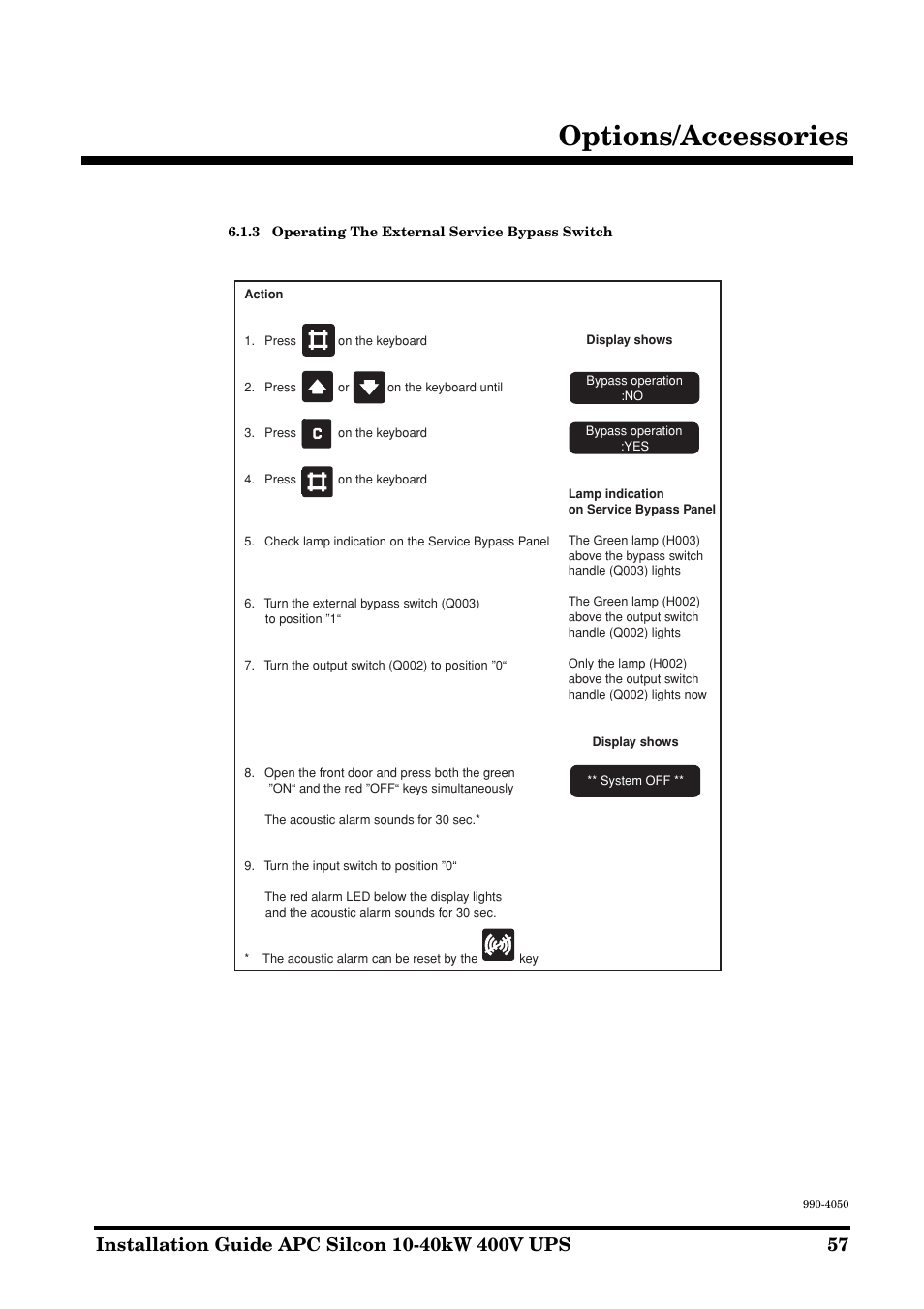 Options/accessories | APC SILCON 10-40KW 400V UPS User Manual | Page 57 / 90