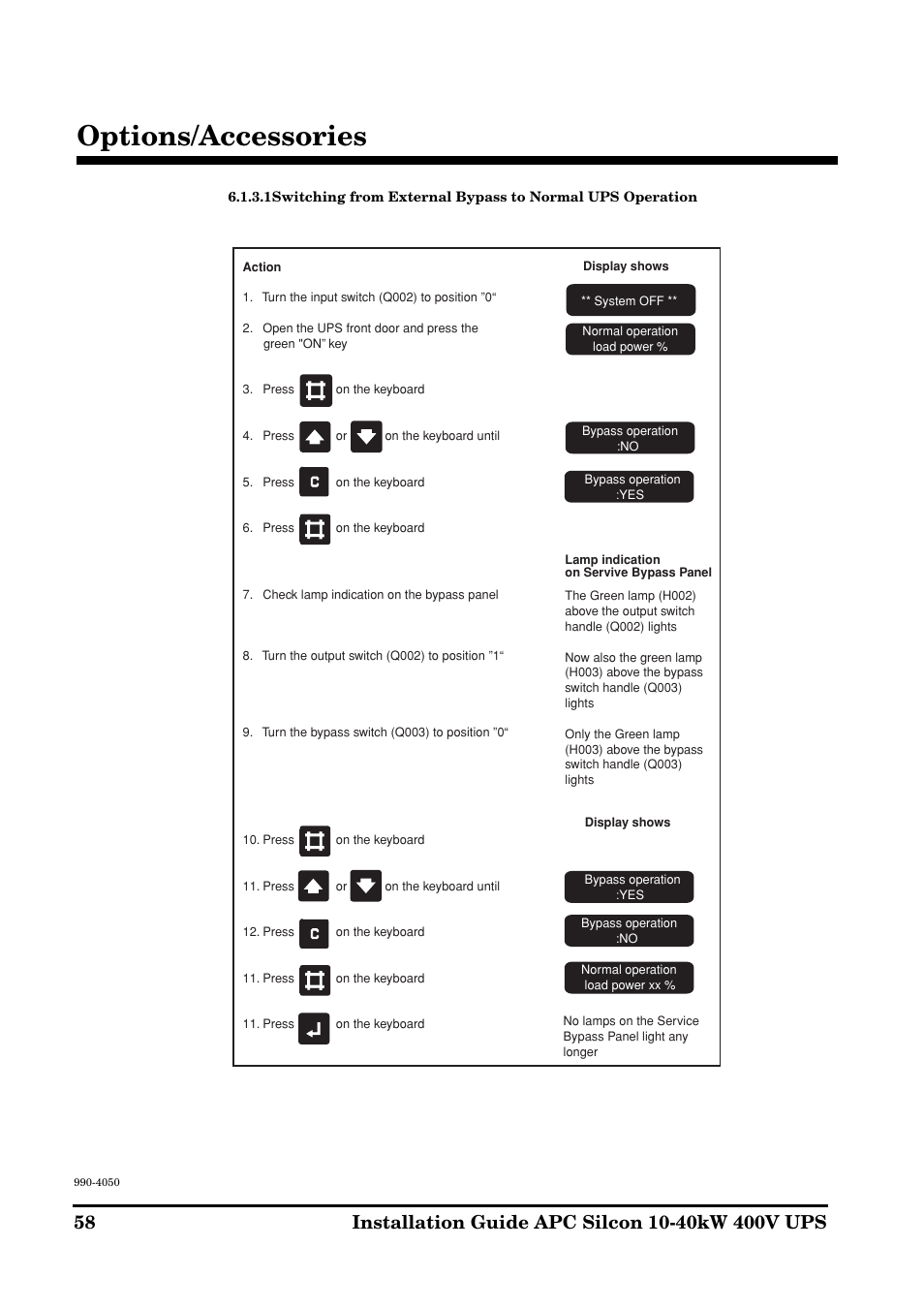 Options/accessories | APC SILCON 10-40KW 400V UPS User Manual | Page 58 / 90
