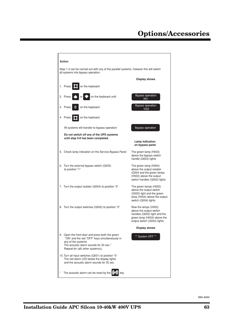 Options/accessories | APC SILCON 10-40KW 400V UPS User Manual | Page 63 / 90