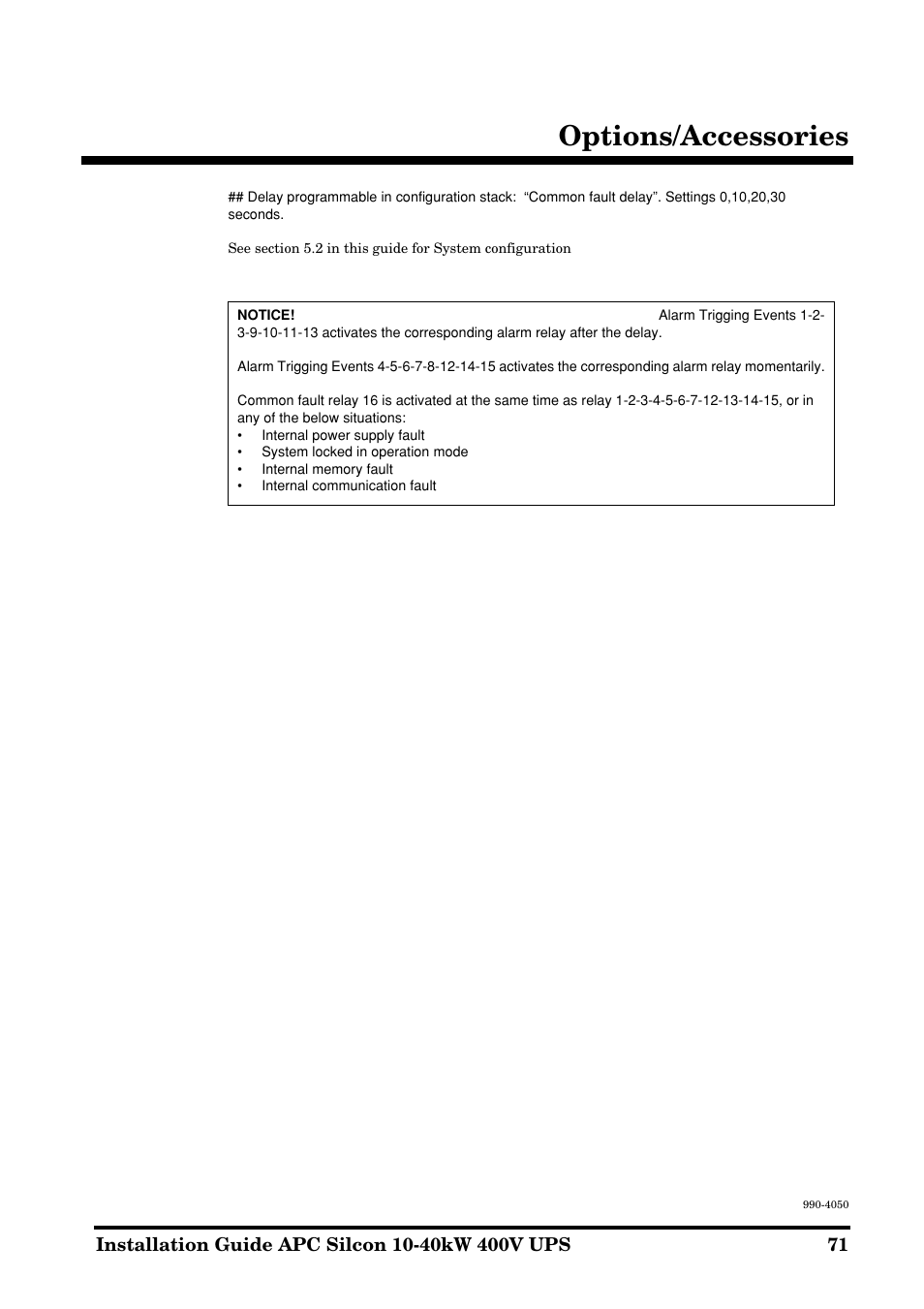 Options/accessories | APC SILCON 10-40KW 400V UPS User Manual | Page 71 / 90