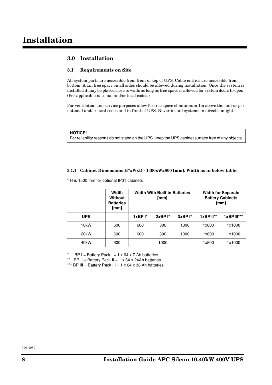 Installation, 0 installation | APC SILCON 10-40KW 400V UPS User Manual | Page 8 / 90