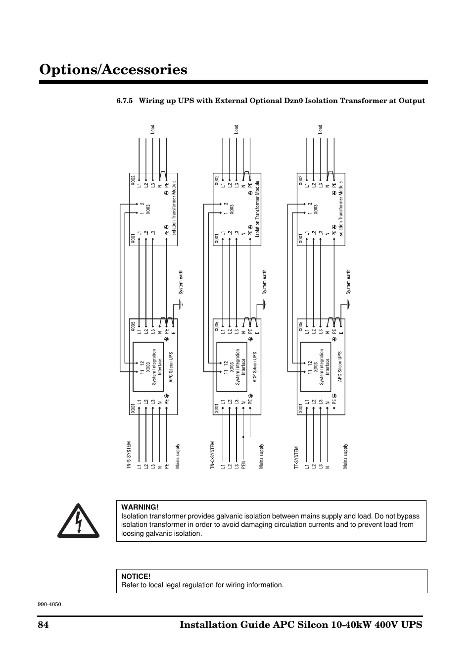 Options/accessories | APC SILCON 10-40KW 400V UPS User Manual | Page 84 / 90