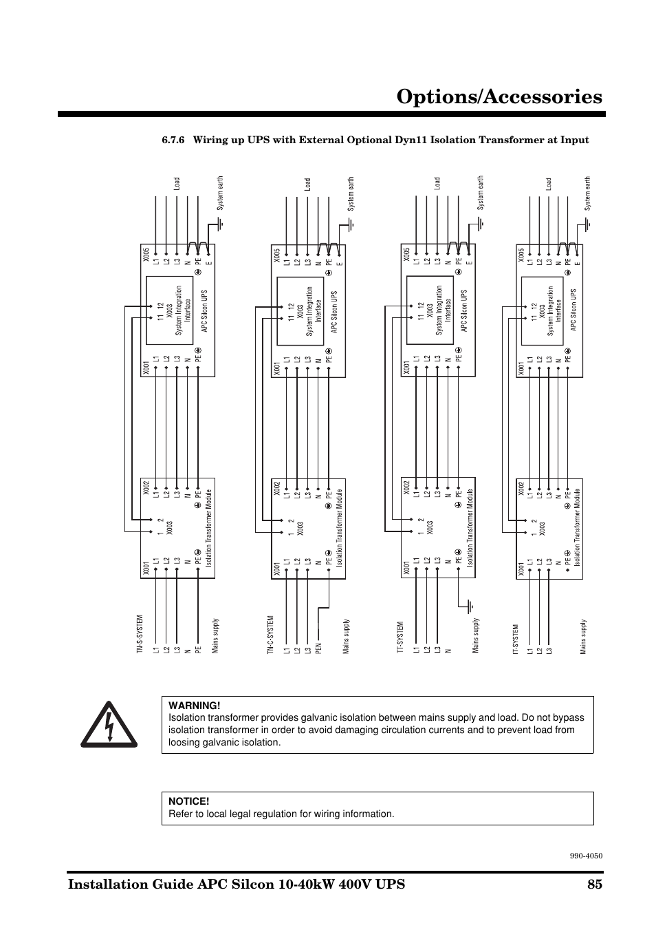 Options/accessories | APC SILCON 10-40KW 400V UPS User Manual | Page 85 / 90