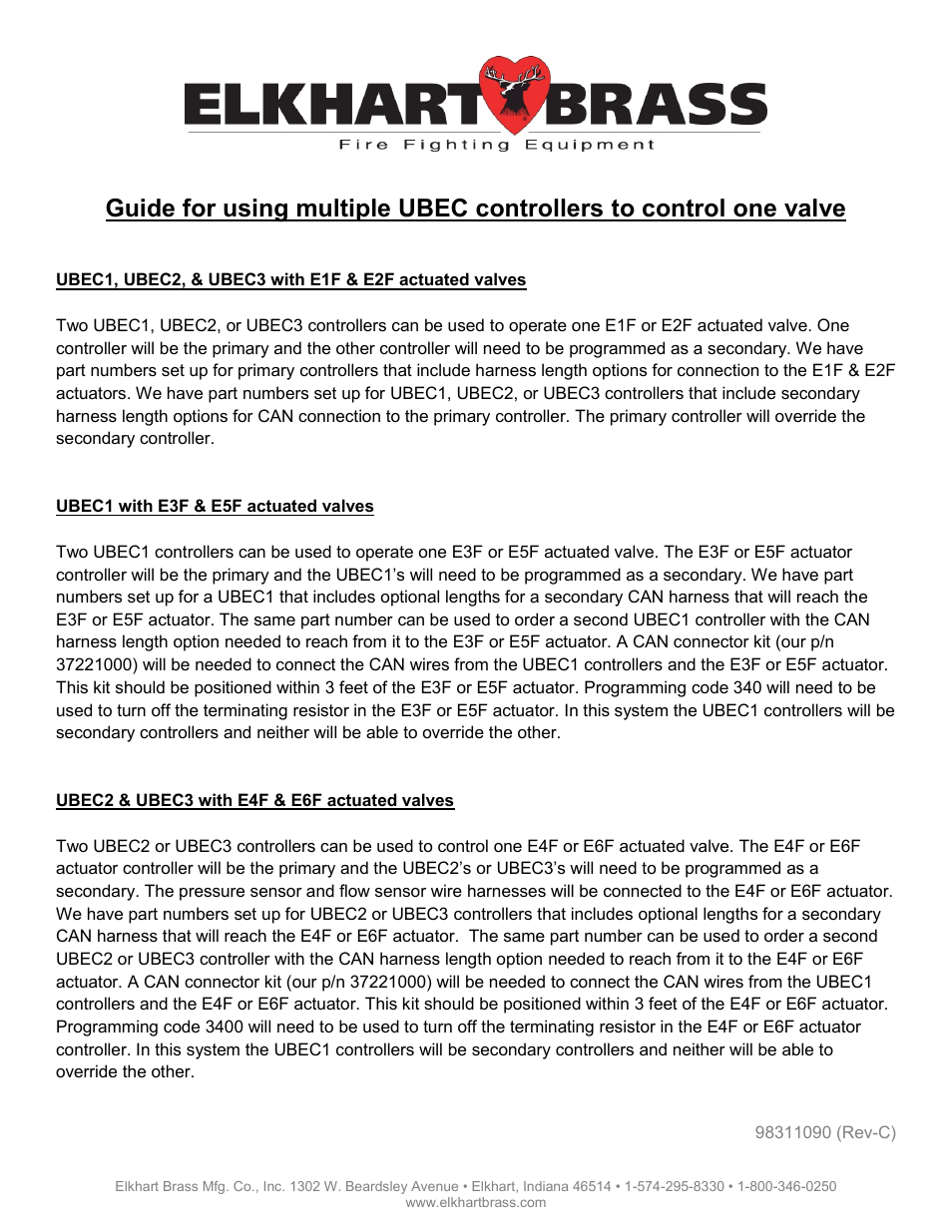 Elkhart Brass UBEC controllers to control one valve User Manual | 2 pages