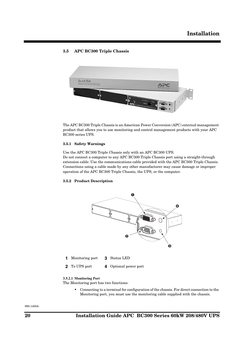 Installation | APC BC300 User Manual | Page 20 / 36