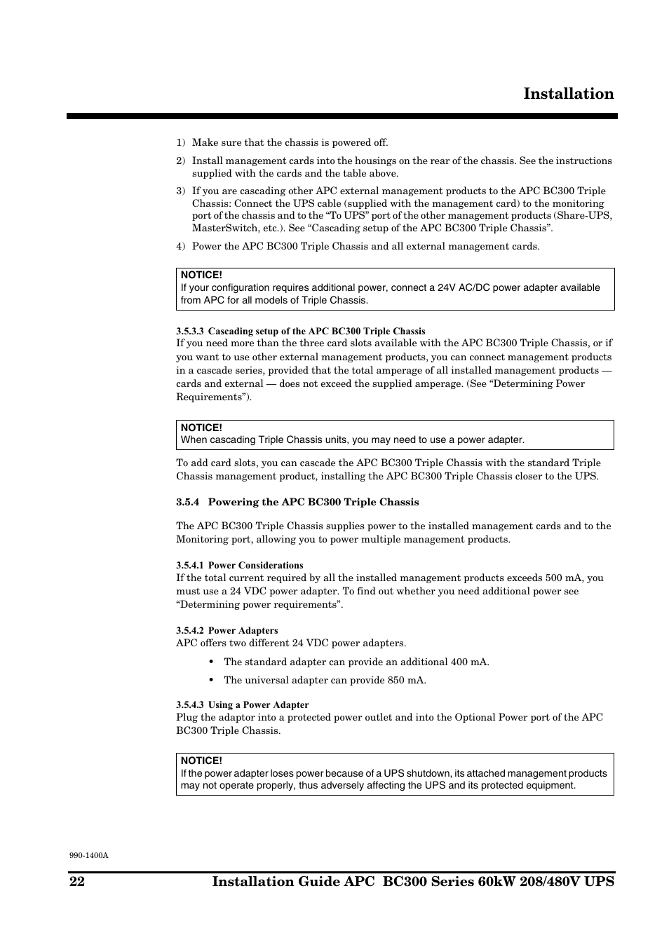 Installation | APC BC300 User Manual | Page 22 / 36