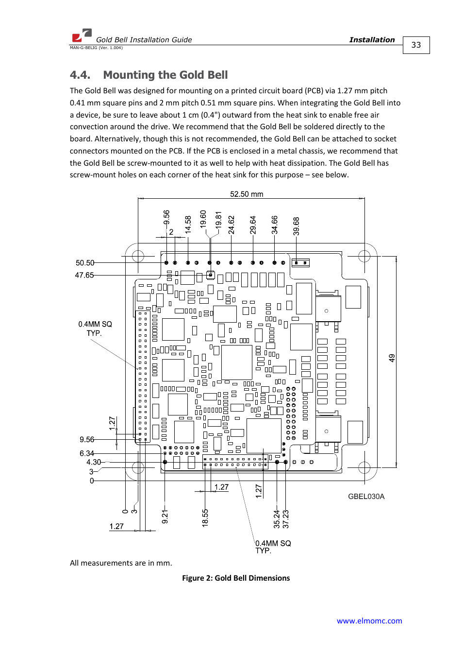 Mounting the gold bell | ElmoMC Gold Line Digital Servo Drives-Gold Bell User Manual | Page 33 / 84