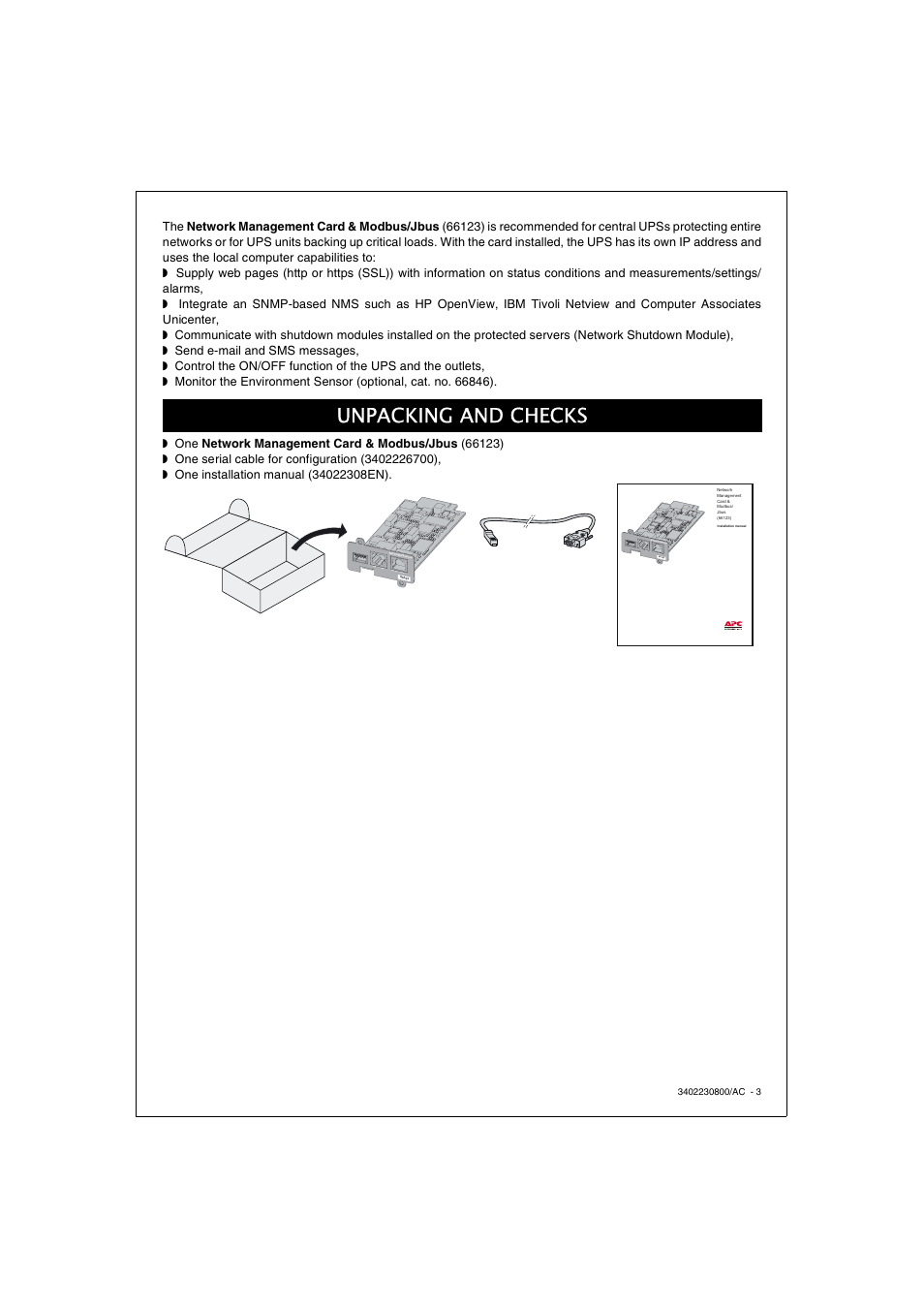 Unpacking and checks | APC 66123 User Manual | Page 3 / 16