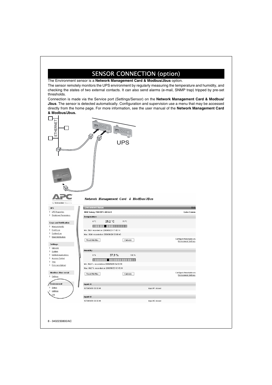 Sensor connection (option) | APC 66123 User Manual | Page 8 / 16