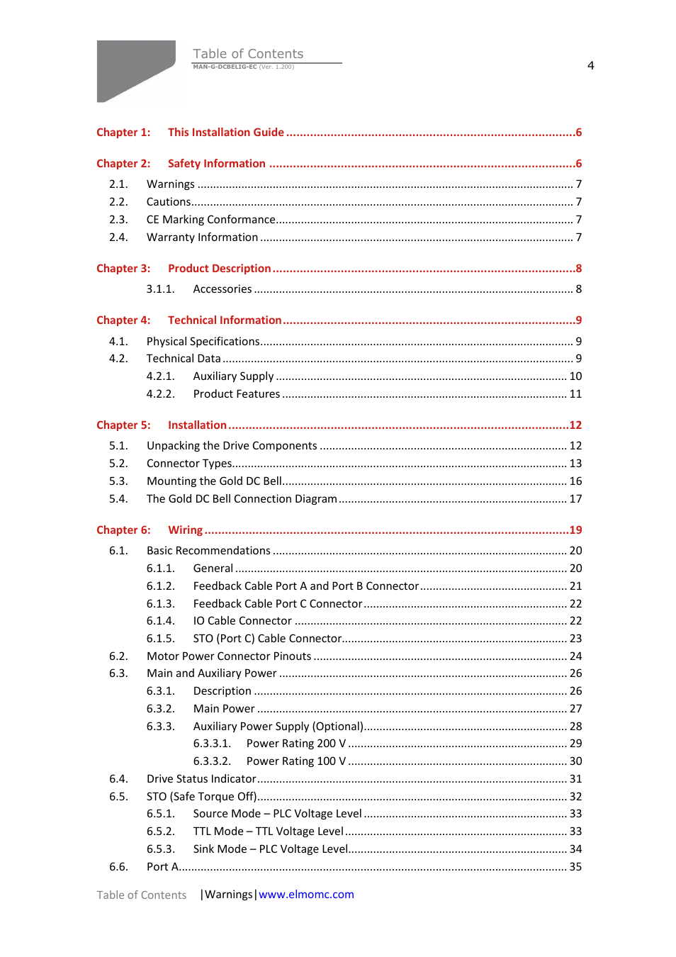 ElmoMC Gold Line Digital Servo Drives-Gold DC Bell User Manual | Page 4 / 61